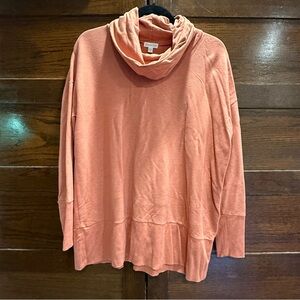 Garnet Hill small Cowl Neck Oversized Tunic Top sweatshirt long sleeve orange